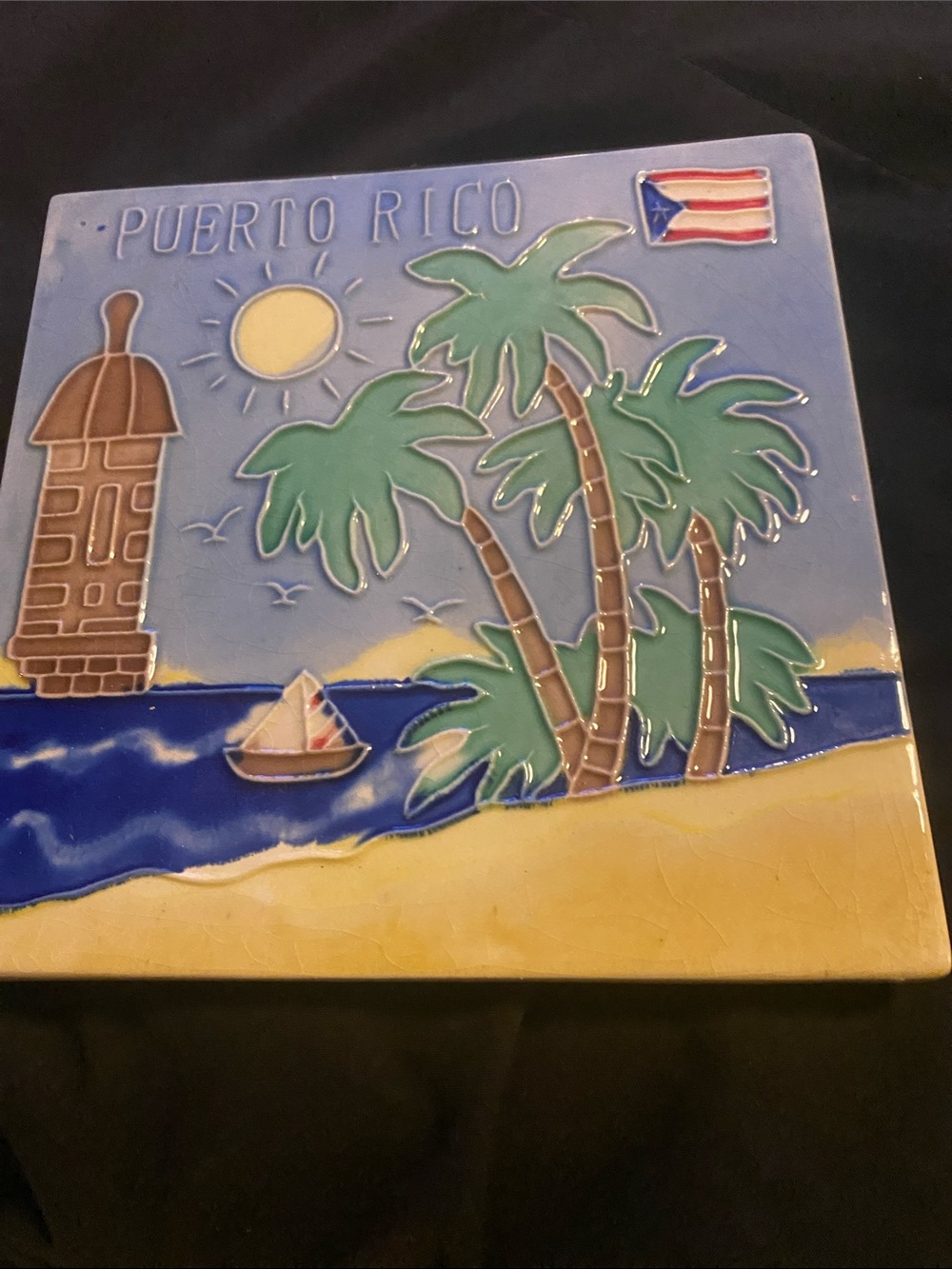 Puerto Rico Ceramic Tile Wall Art — Palm Trees & Beach